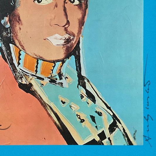 Andy Warhol (1928-1987), "The American Indian Series (Blue)" Framed Vintage Poster (51" x 33") from Ace Gallery (1977), Hand Signed by Warhol and & Russell Means (1939-2012) with Letter of Au