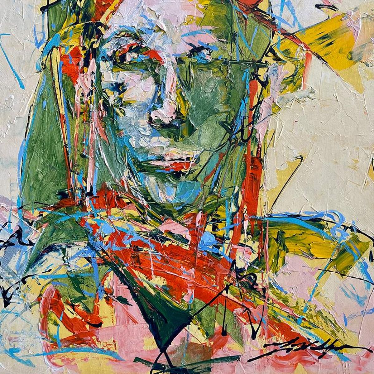 Wolfson, "Defragmentation" Hand Signed Original Painting on Canvas with Letter of Authenticity.