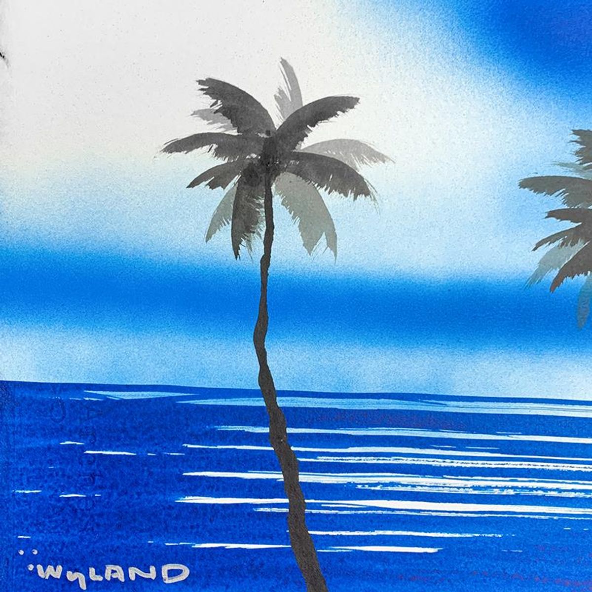 Wyland, "Palm Trees" Framed, Hand Signed Original Painting with Letter of Authenticity.