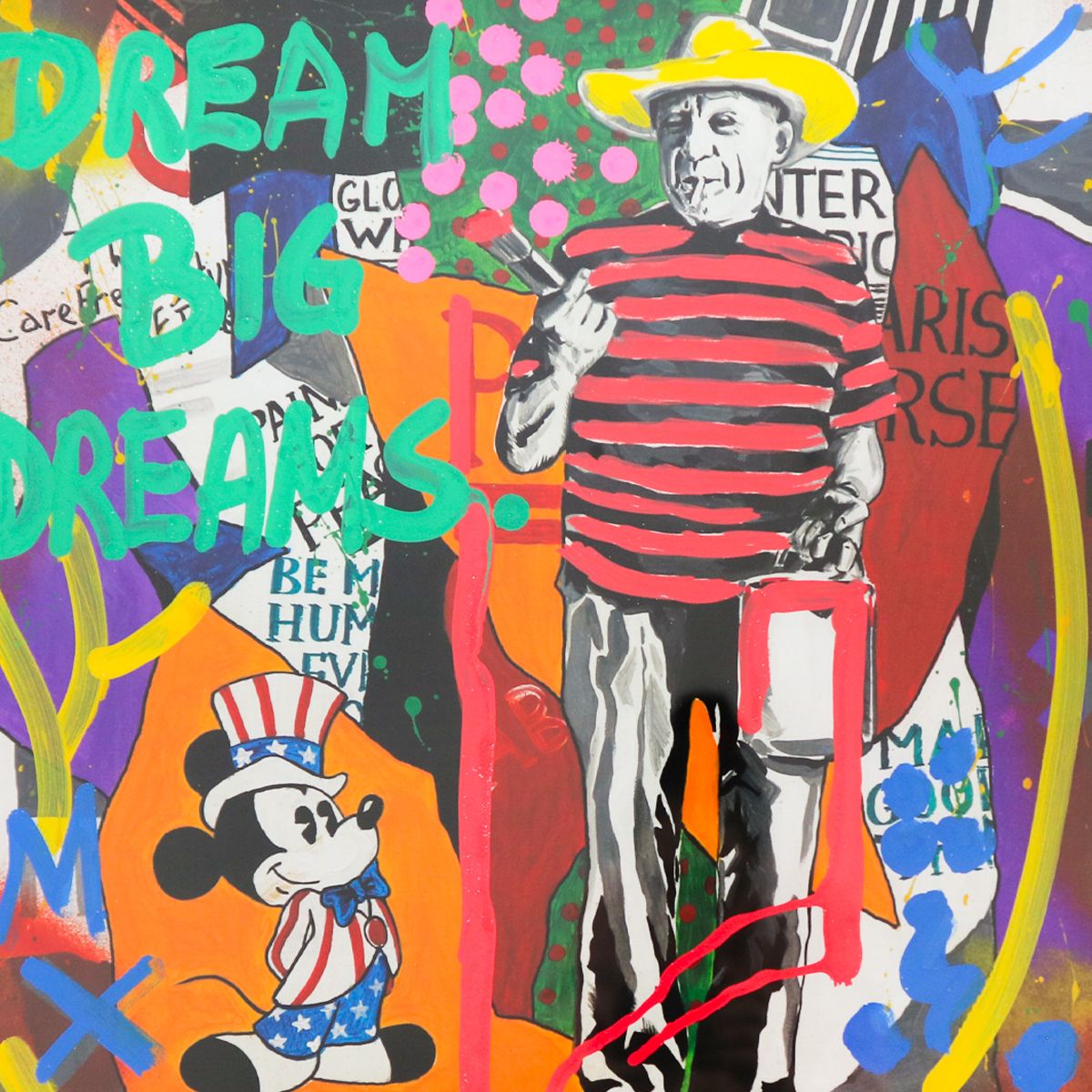 Nastya Rovenskaya- Original Mixed Media on Deckle Edge Paper "Pablo Picasso In Action"