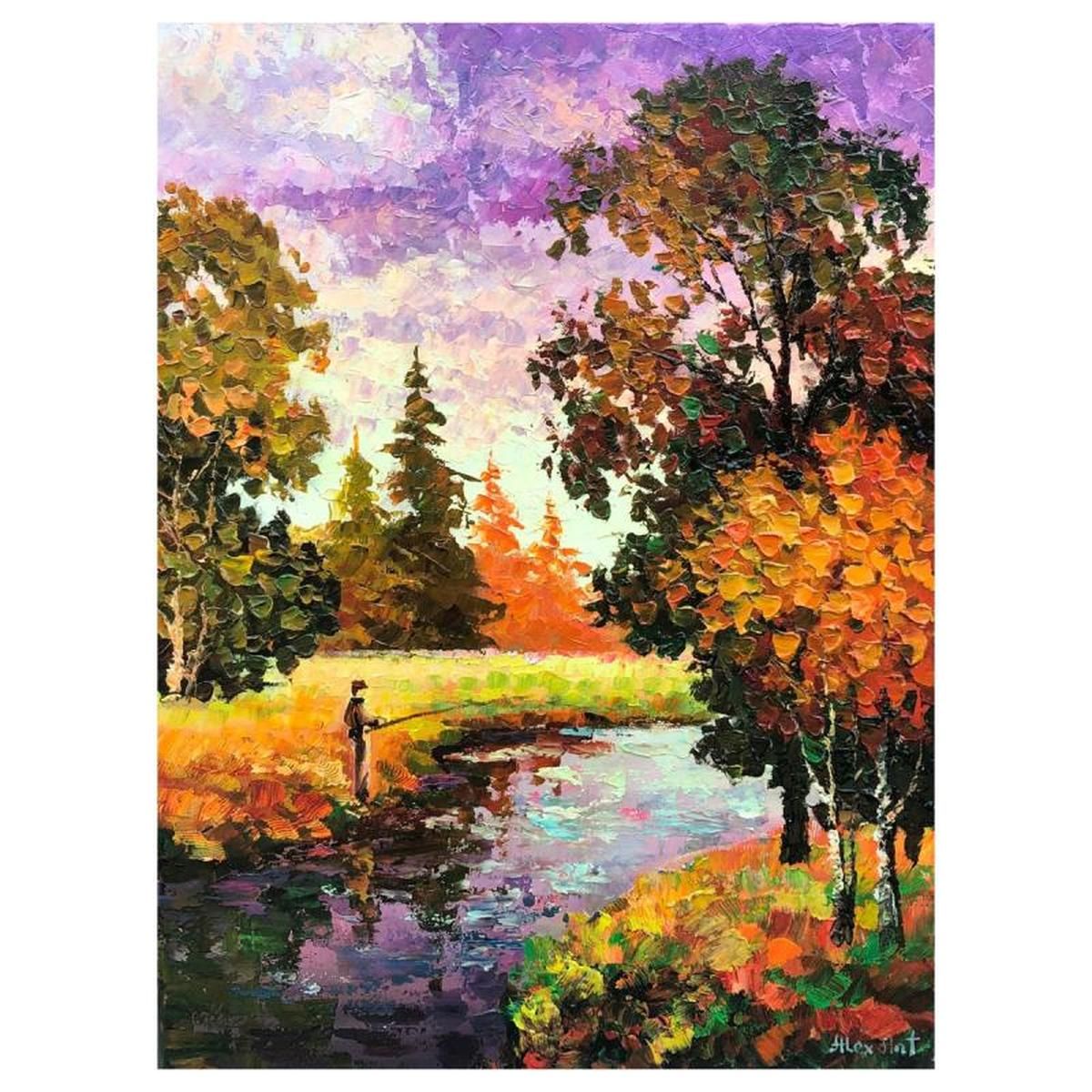 Alexander Antanenka, "Fishing Along" Original Painting on Canvas, Hand Signed with Letter of Authenticity.