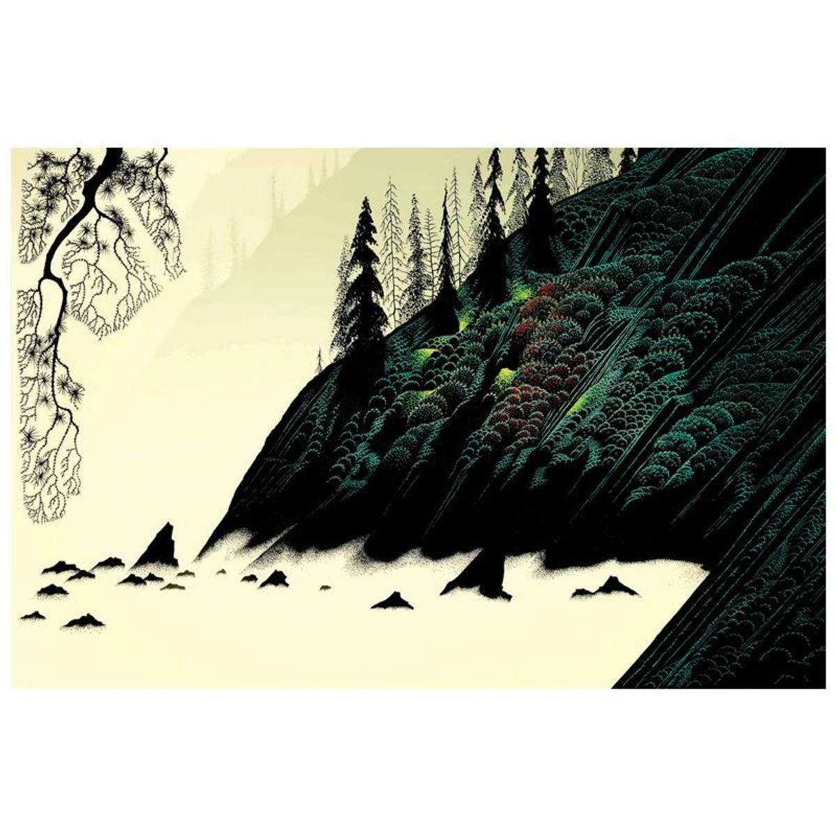 Eyvind Earle (1916-2000), "Spruce Redwood and Pine" Limited Edition Serigraph. Hand Signed and Certificate of Authenticity.