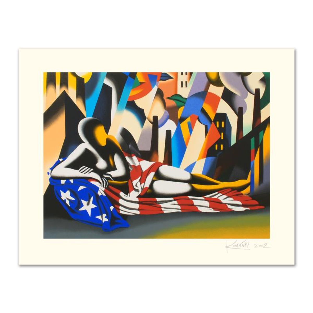 Mark Kostabi, "America" Limited Edition Serigraph, Numbered and Hand Signed with Certificate.