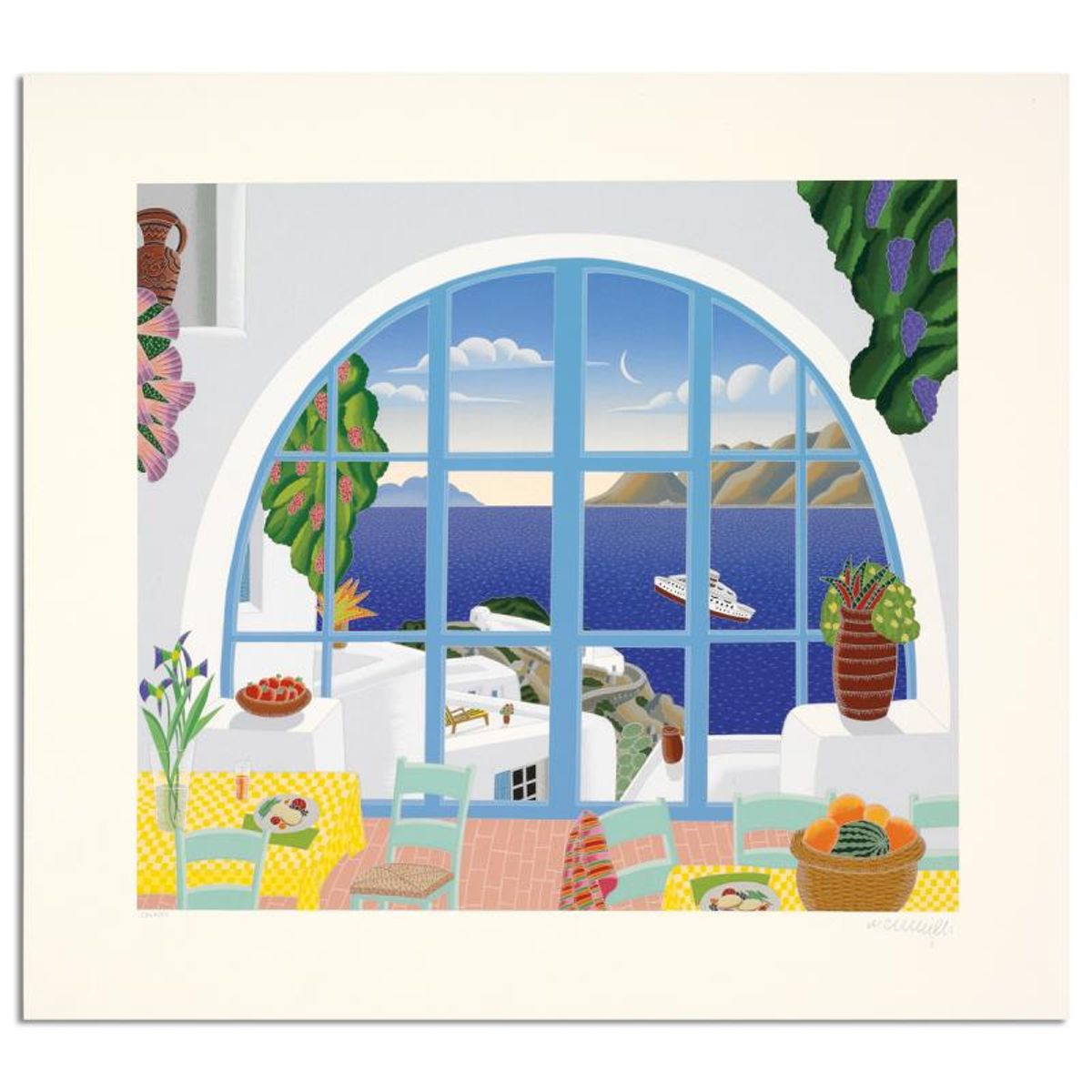 Thomas Mcknight, "Chora Taverna (Patmos Suite)" Limited Edition Serigraph, Numbered and Hand Signed with Letter of Authenticity.