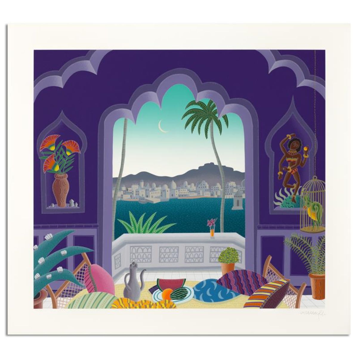 Thomas Mcknight, "Jaipur Lake Pavilion" Limited Edition Serigraph, Numbered and Hand Signed with Letter of Authenticity.