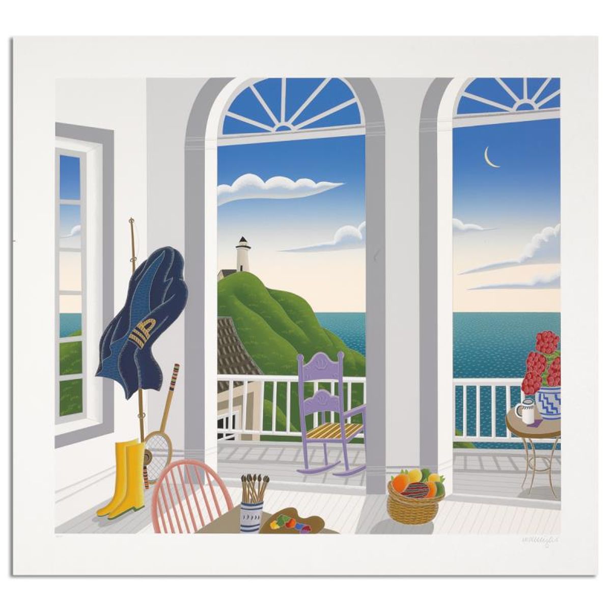 Thomas Mcknight, "Nantucket Porch" Limited Edition Serigraph, Numbered and Hand Signed with Letter of Authenticity.