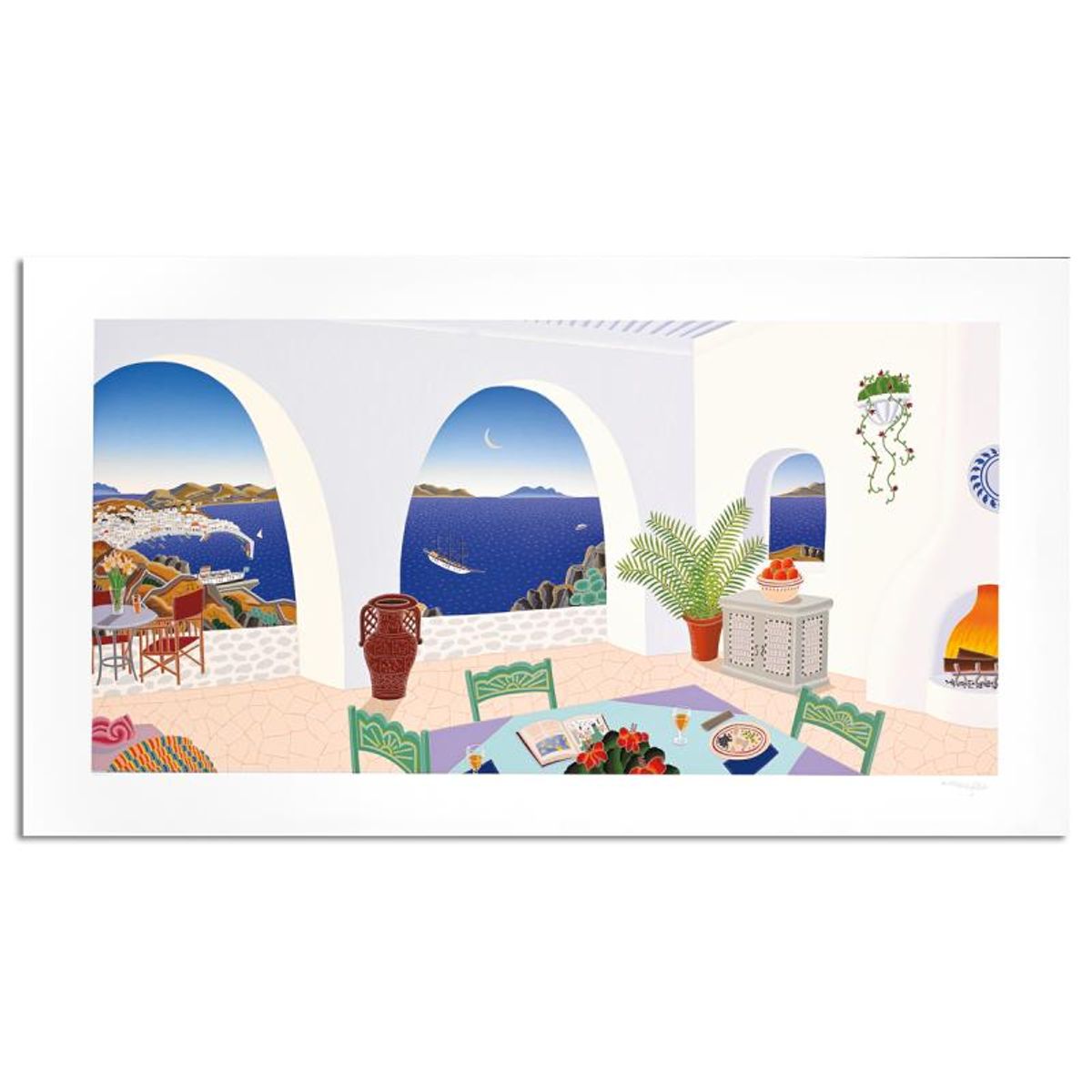 Thomas Mcknight, "Tourlos Bay" Limited Edition Serigraph, Numbered and Hand Signed with Letter of Authenticity.