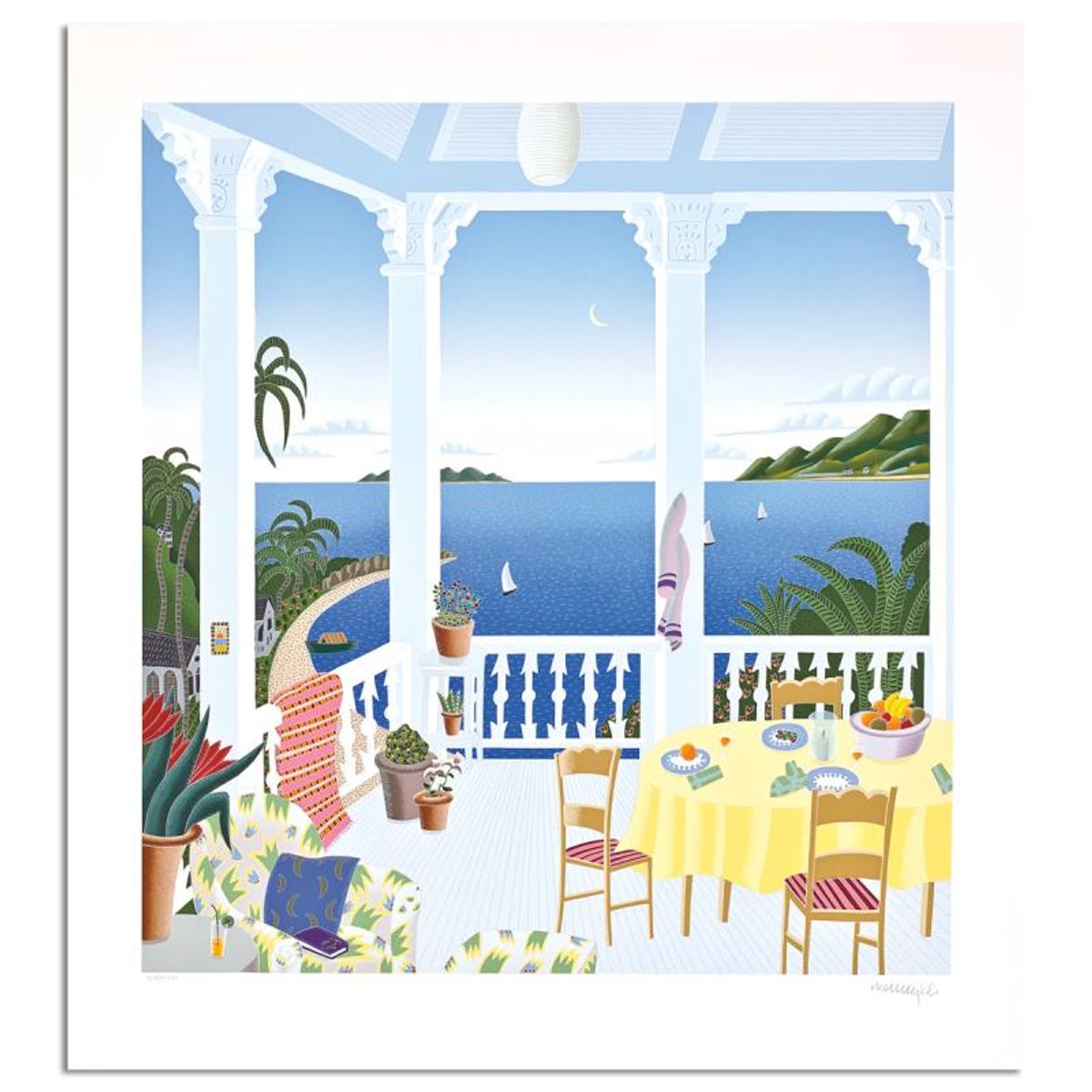 Thomas Mcknight, "Tropical Evening" Limited Edition Serigraph, Numbered and Hand Signed with Letter of Authenticity.