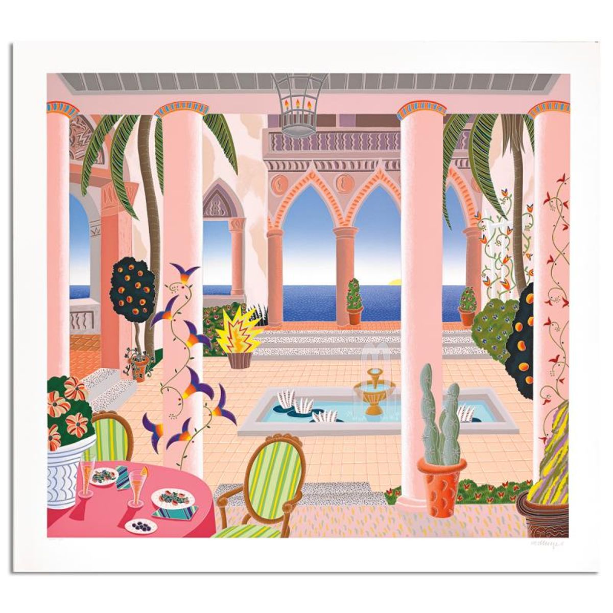 Thomas Mcknight, "Villa Flora" Limited Edition Serigraph, Numbered and Hand Signed with Letter of Authenticity.
