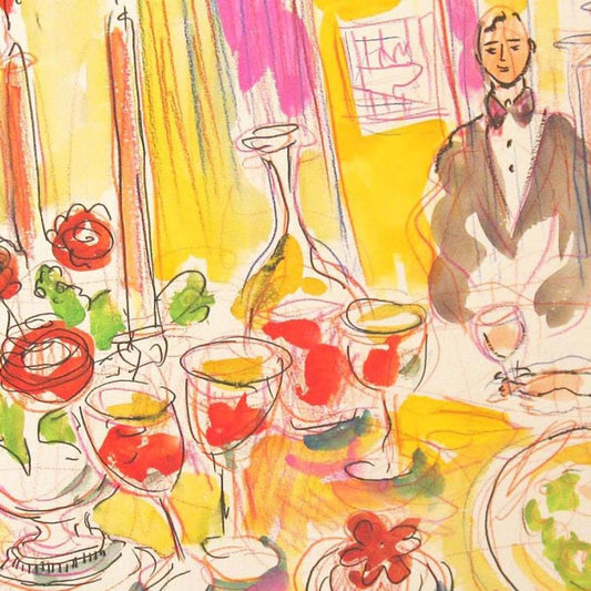 Wayne Ensrud "Lunch at Troisgros (3-Star French Restaurant)" Mixed Media Original Artwork; Hand Signed; COA