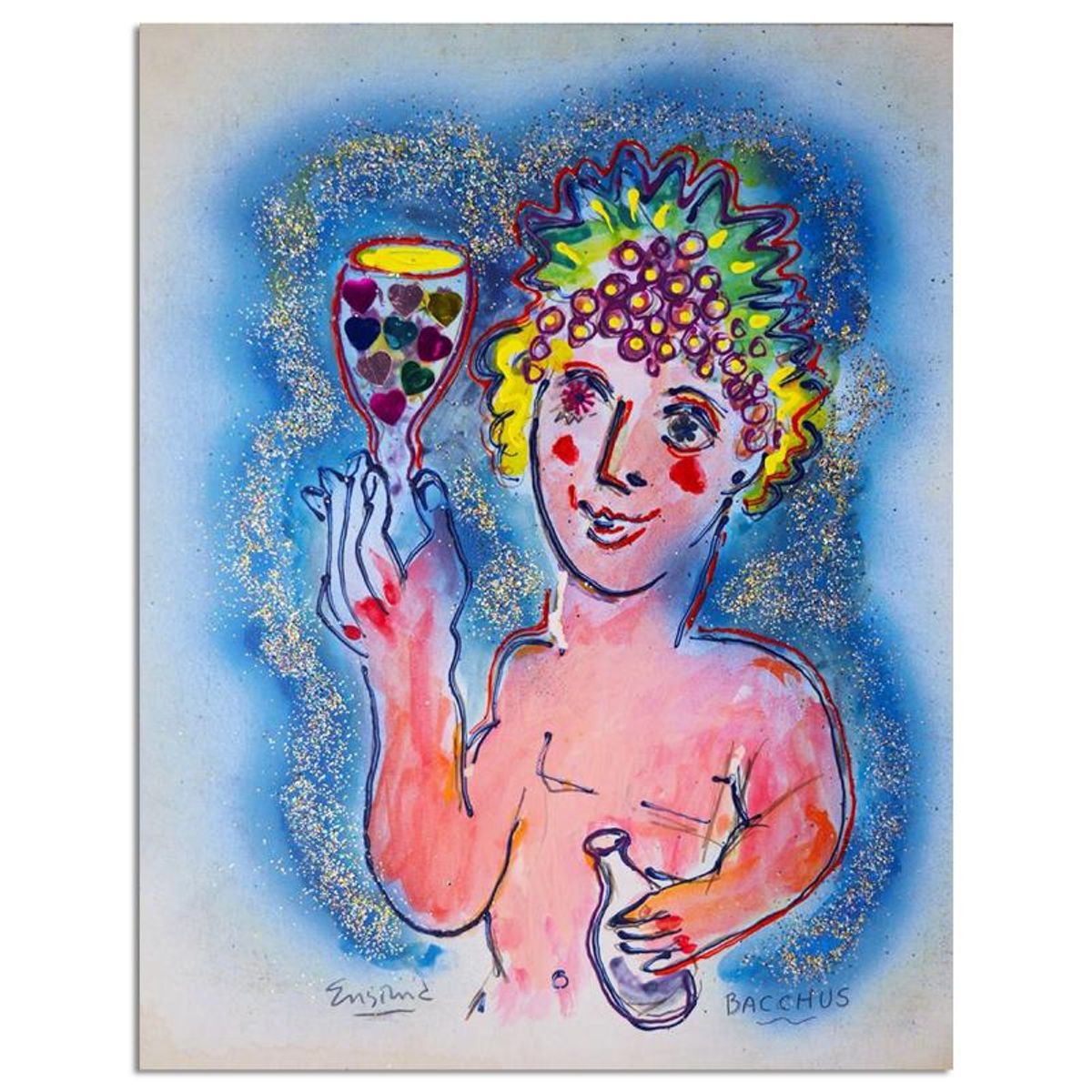 Wayne Ensrud "Luminous Bacchus" Mixed Media Original Artwork with COA.