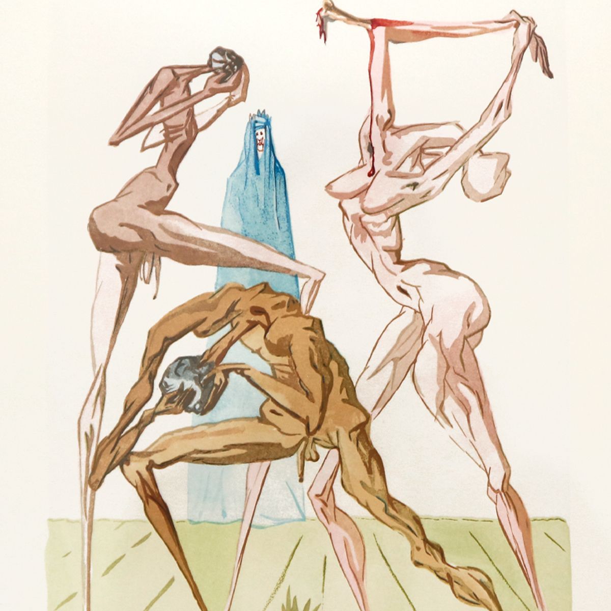 Salvador Dali- Original Color Woodcut on B.F.K. Rives Paper "Inferno 26"