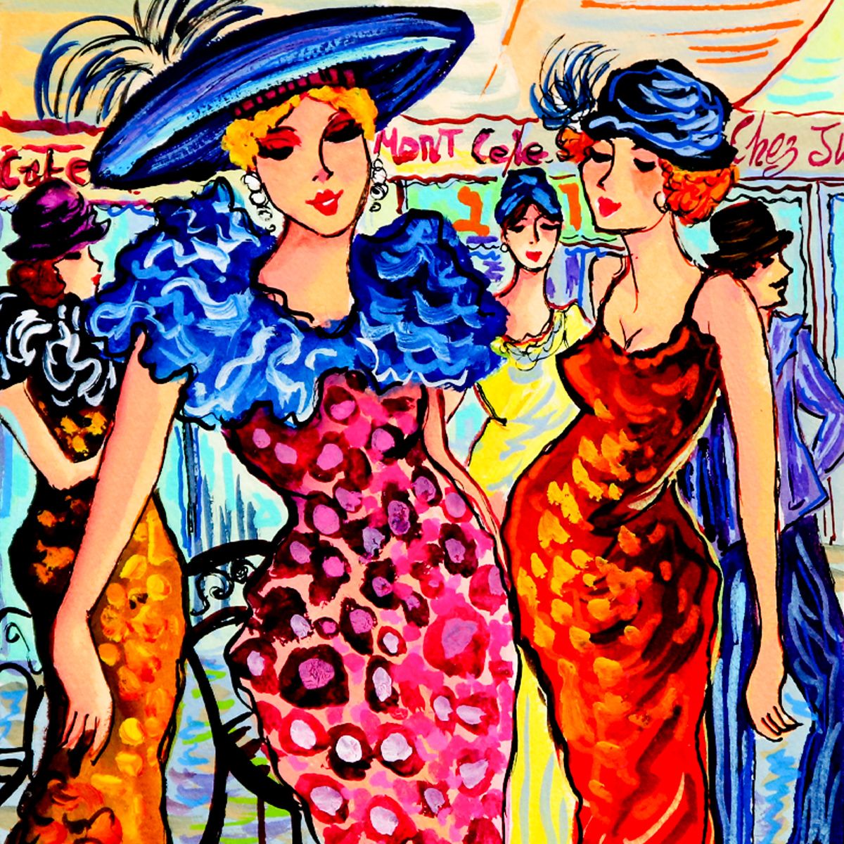 Patricia Govezensky- Original Watercolor "Promenade in Blue Velvet"