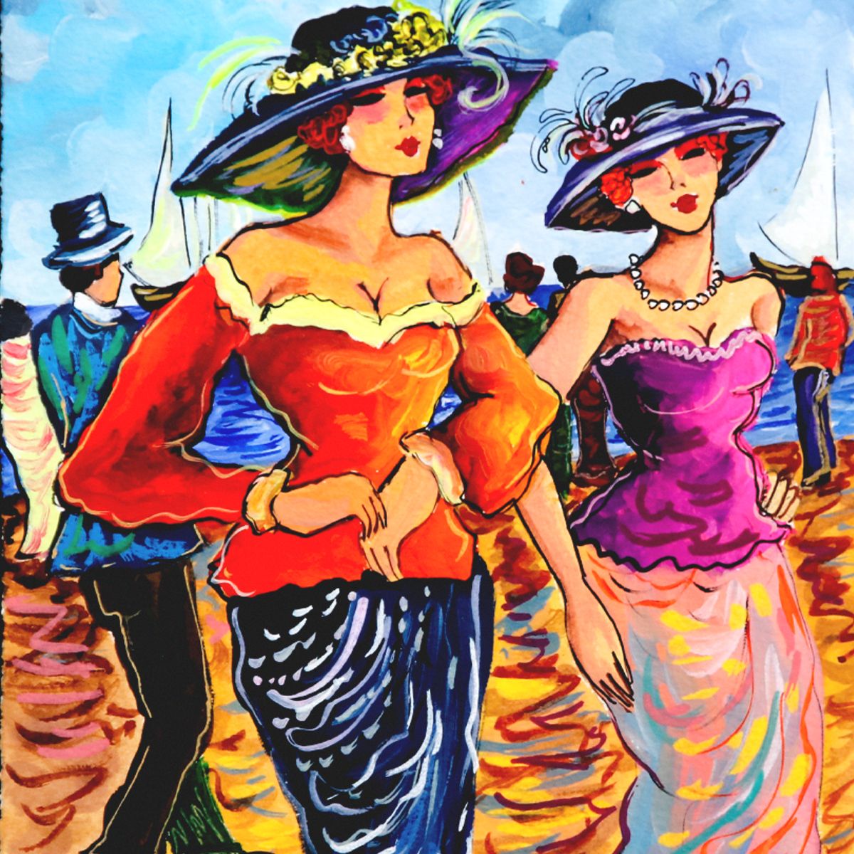 Patricia Govezensky- Original Watercolor "Seaside Promenade"