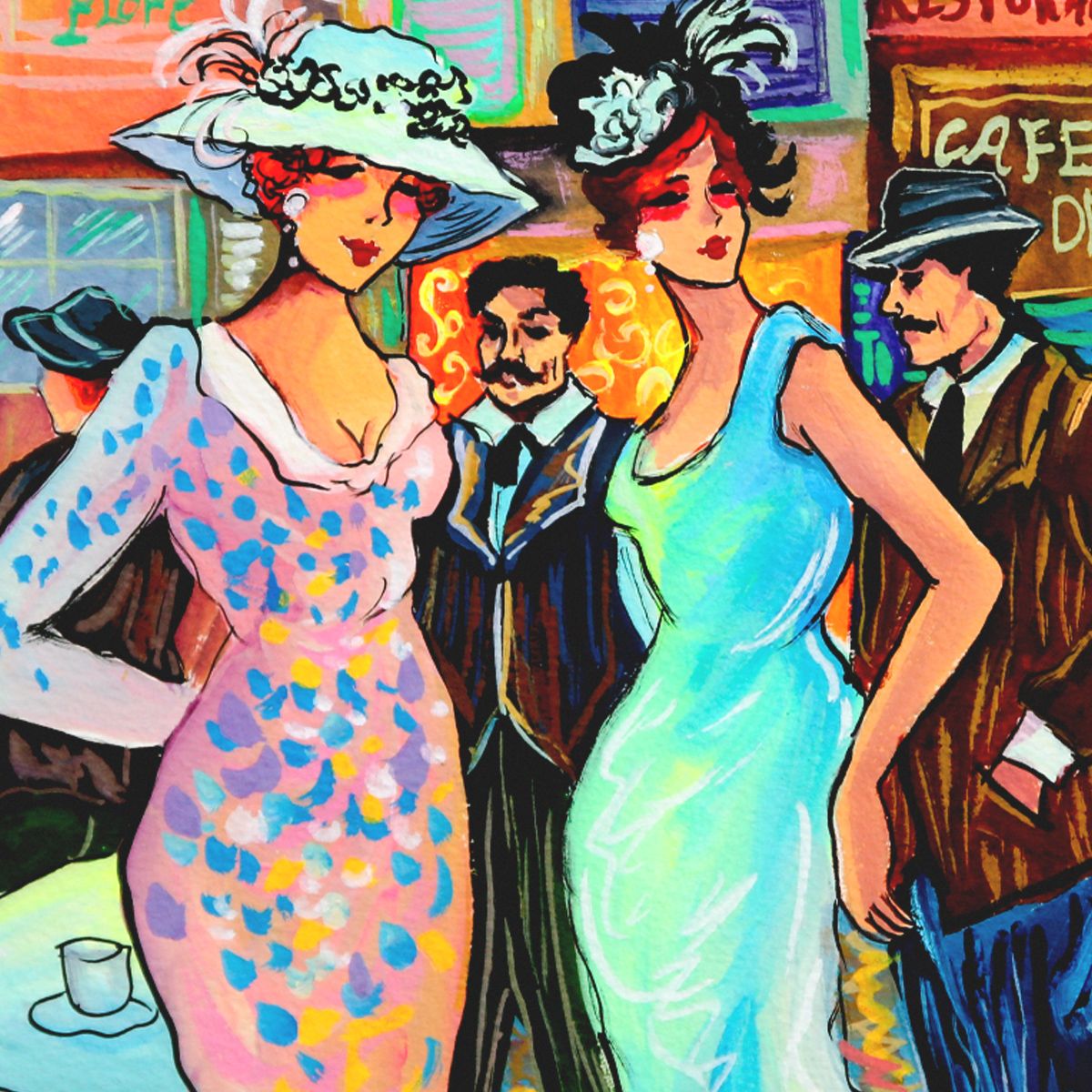 Patricia Govezensky- Original Watercolor "Boulevard Conversation"