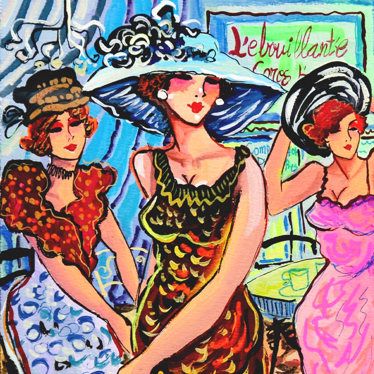 Patricia Govezensky- Original Watercolor "Cafe Society"
