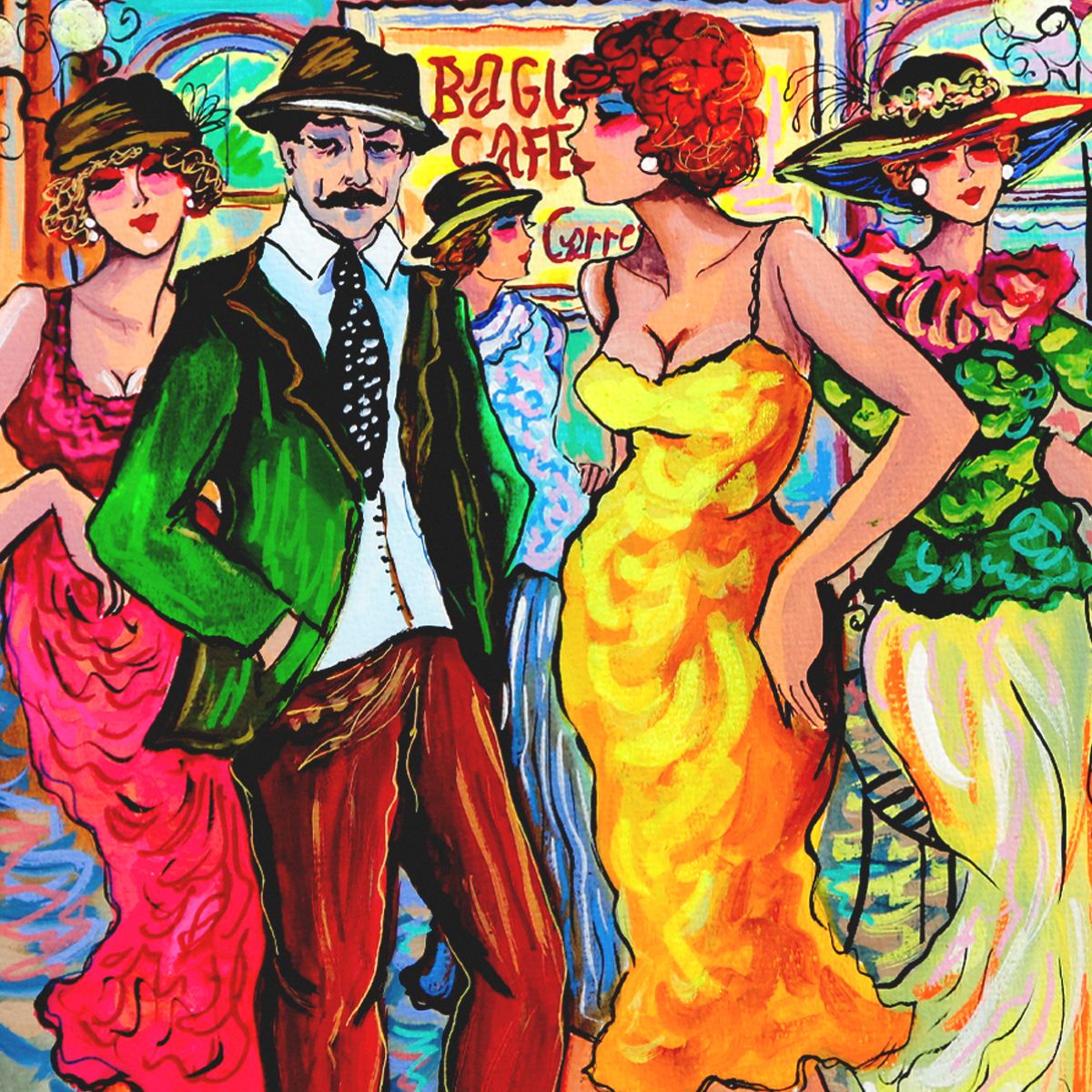 Patricia Govezensky- Original Watercolor "Bagel Cafe Promenade"