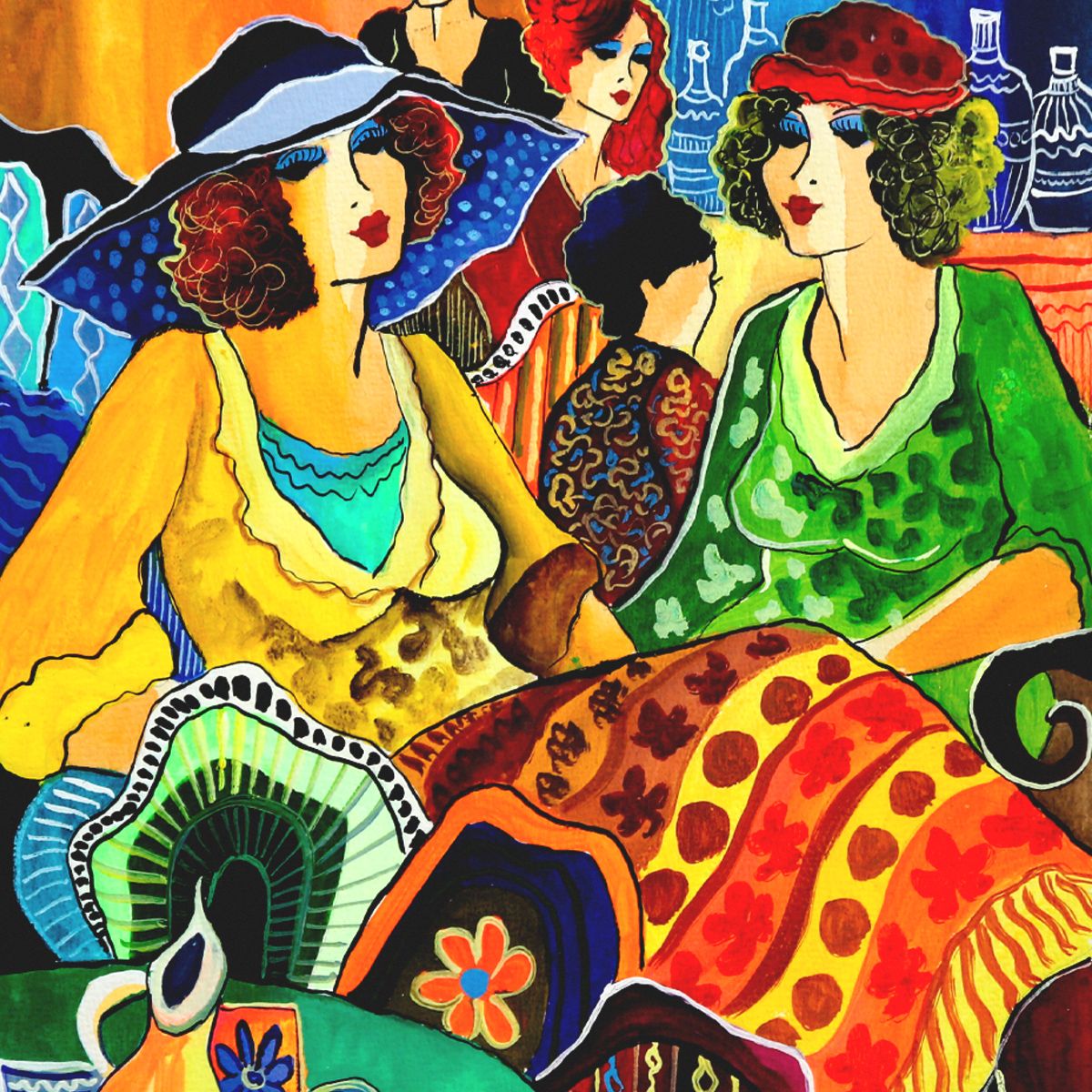 Patricia Govezensky- Original Watercolor "The Salon Conversation"
