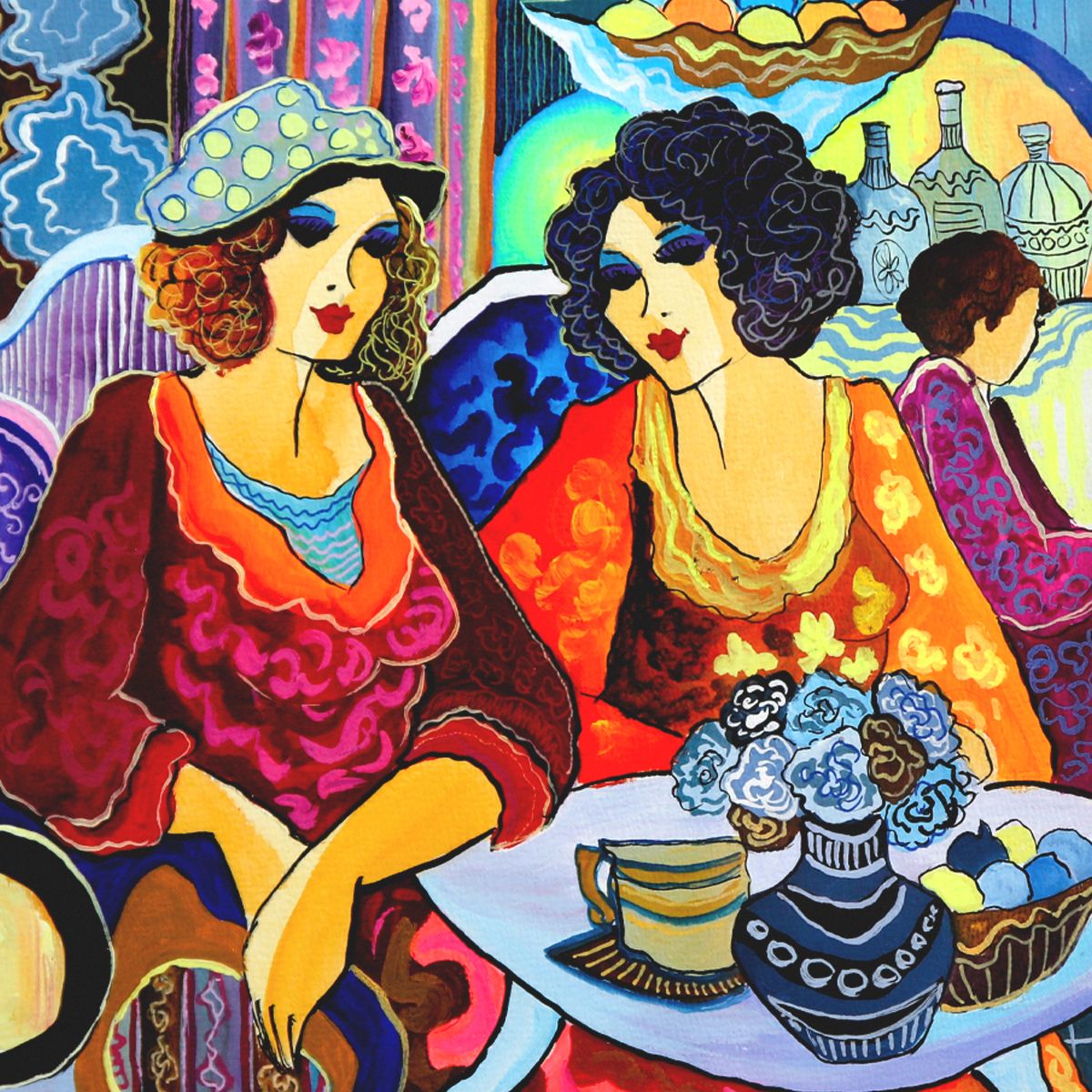 Patricia Govezensky- Original Watercolor "Cafe Conversation"