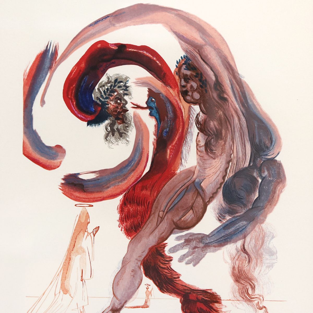 Salvador Dali- Original Color Woodcut on B.F.K. Rives Paper "Purgatory 18"