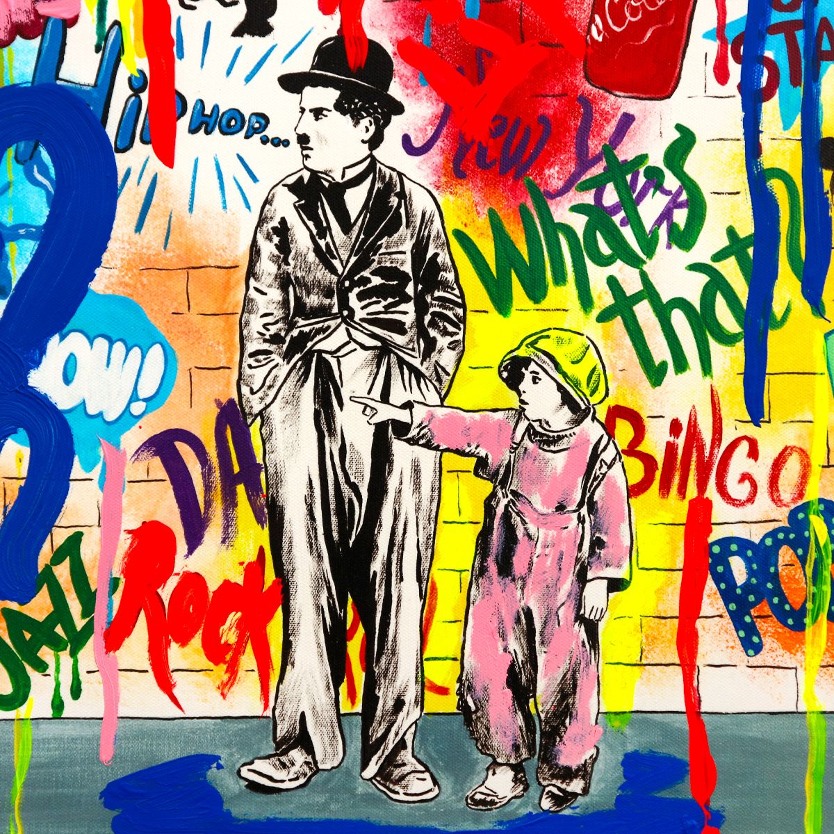 Nastya Rovenskaya- Mixed Media on Canvas "Wanna be like Chaplin"
