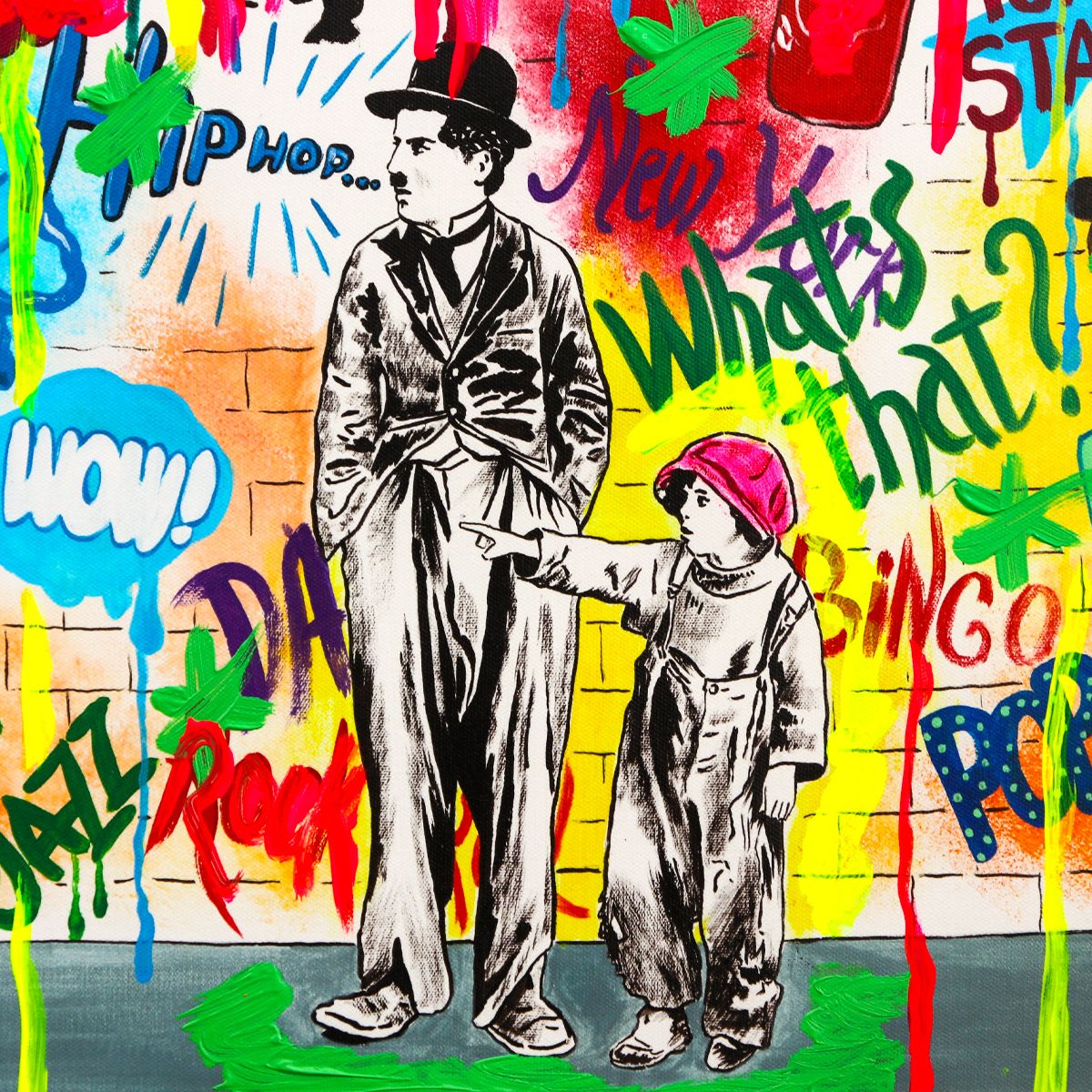 Nastya Rovenskaya- Mixed Media on Canvas "Wanna be like Chaplin"