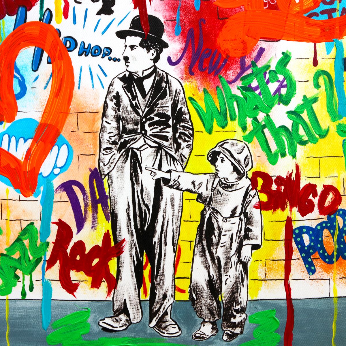 Nastya Rovenskaya- Mixed Media on Canvas "Wanna be like Chaplin"