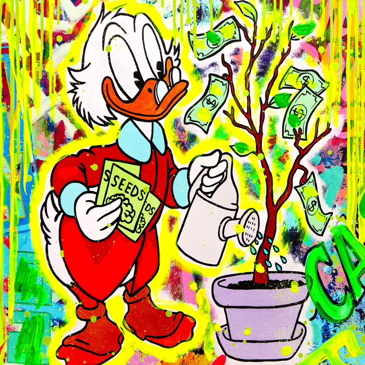 Nastya Rovenskaya- Mixed Media on Canvas "Duck Tales of Love & Loo"