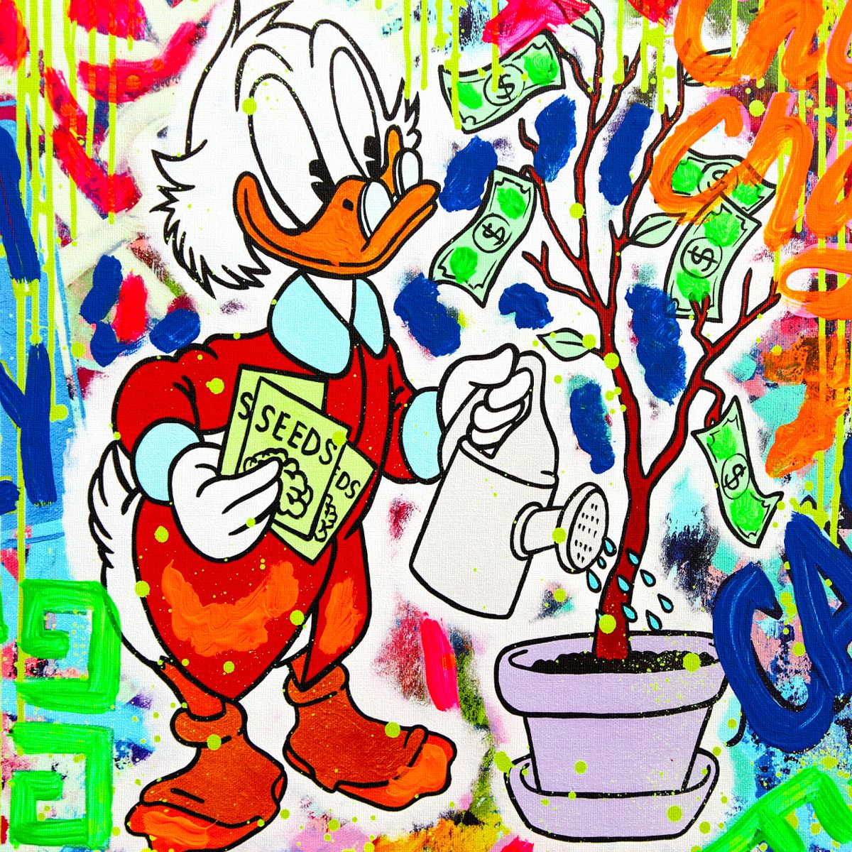 Nastya Rovenskaya- Mixed Media on Canvas "Duck Tales of Love & Loo"