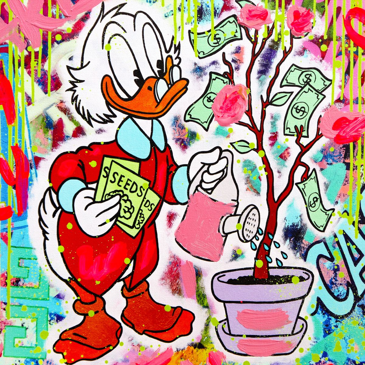 Nastya Rovenskaya- Mixed Media on Canvas "Duck Tales of Love & Loo"