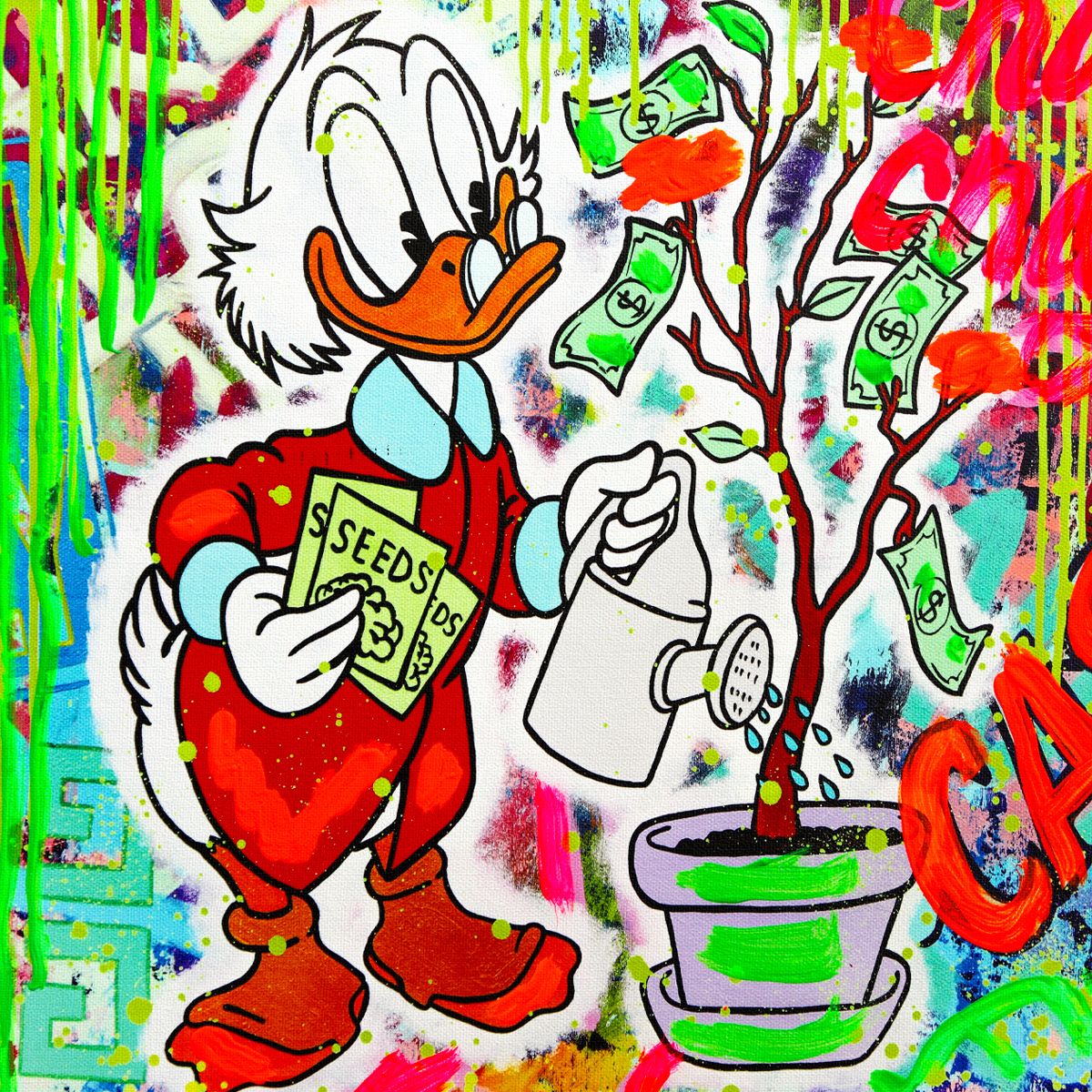Nastya Rovenskaya- Mixed Media on Canvas "Duck Tales of Love & Loo"