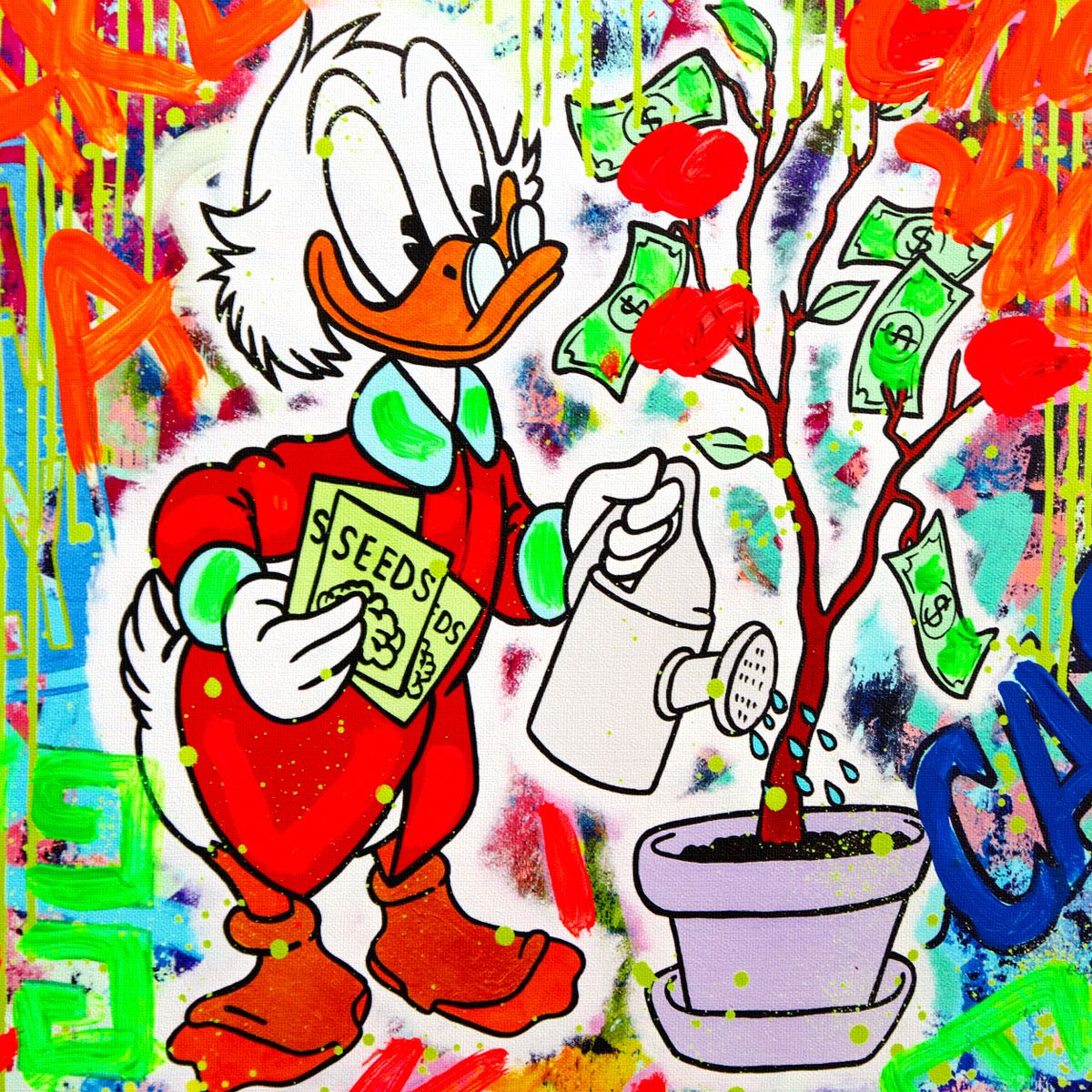 Nastya Rovenskaya- Mixed Media on Canvas "Duck Tales of Love & Loo"