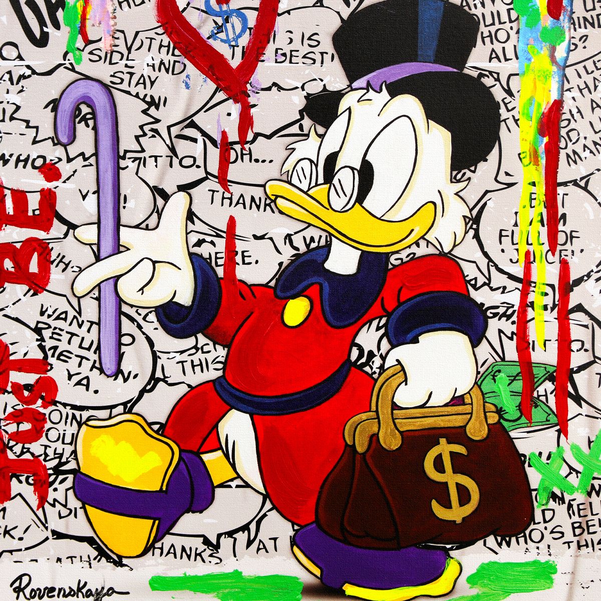 Nastya Rovenskaya- Mixed Media on Canvas "Uncle Scrooge"