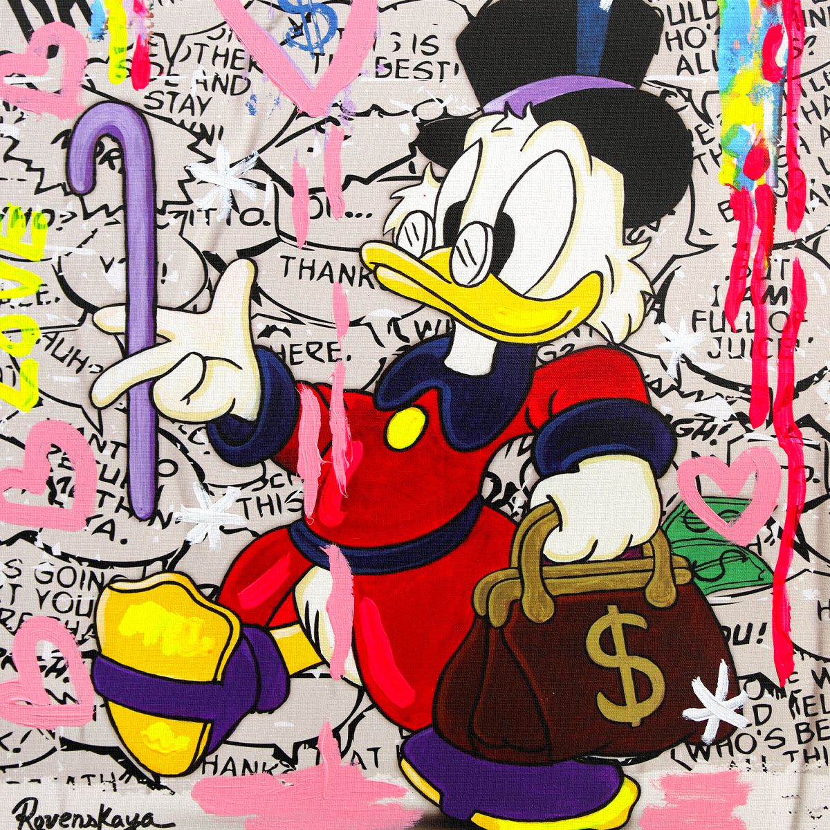 Nastya Rovenskaya- Mixed Media on Canvas "Uncle Scrooge"
