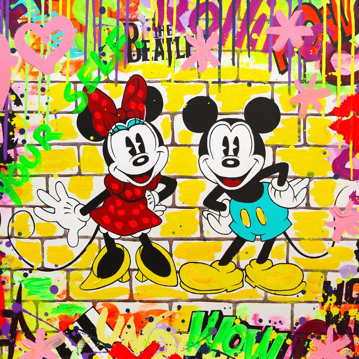 Nastya Rovenskaya- Mixed Media on Canvas "Mickey & Minnie"