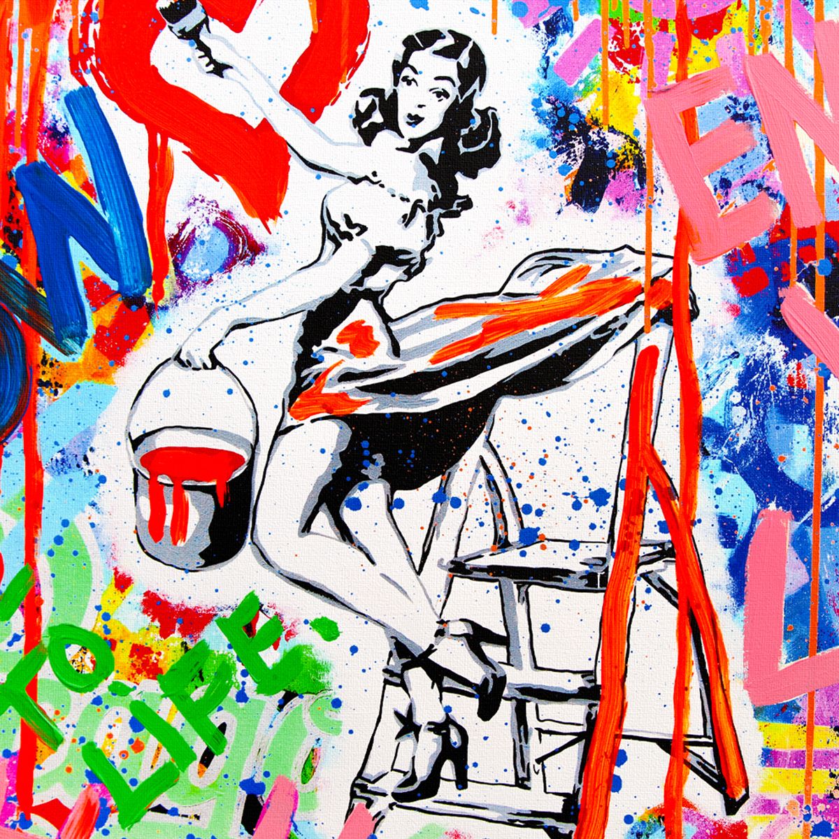 Nastya Rovenskaya- Mixed Media on Canvas "Retro Love"