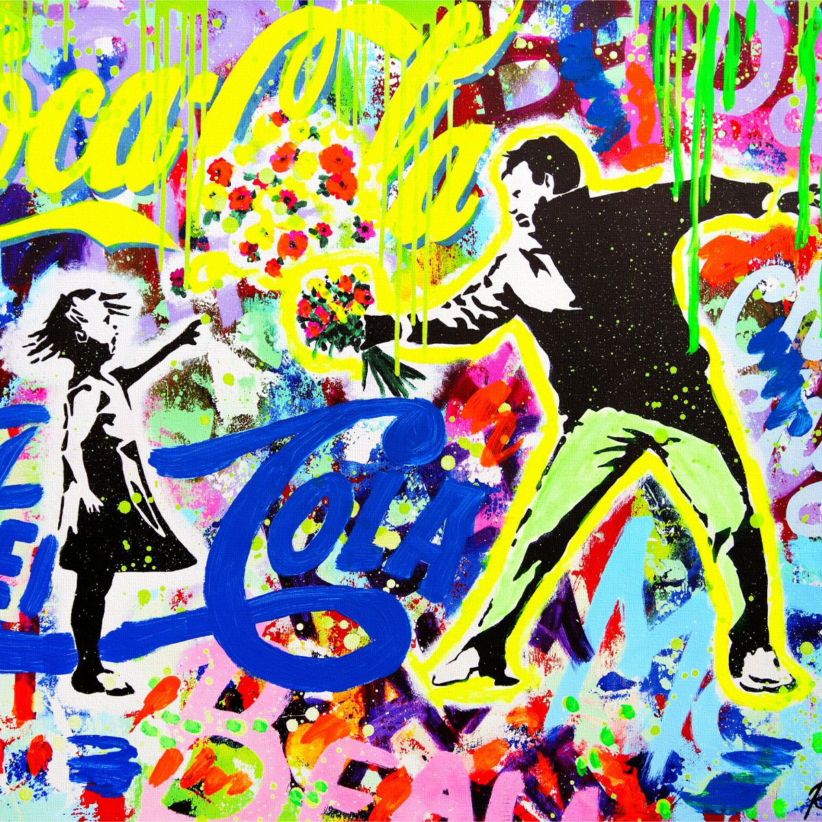 Nastya Rovenskaya- Mixed Media on Canvas "The Flower Giver"