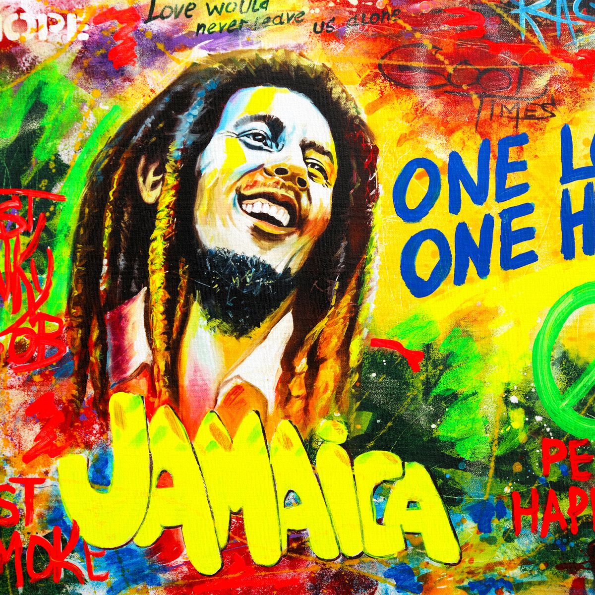 Nastya Rovenskaya- Mixed Media on Canvas "Bob Marley"