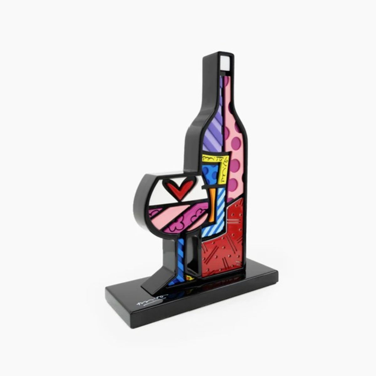 Romero Britto- Resin Sculpture with Hand Embellishments "Wine Bottle & Wine Glass"