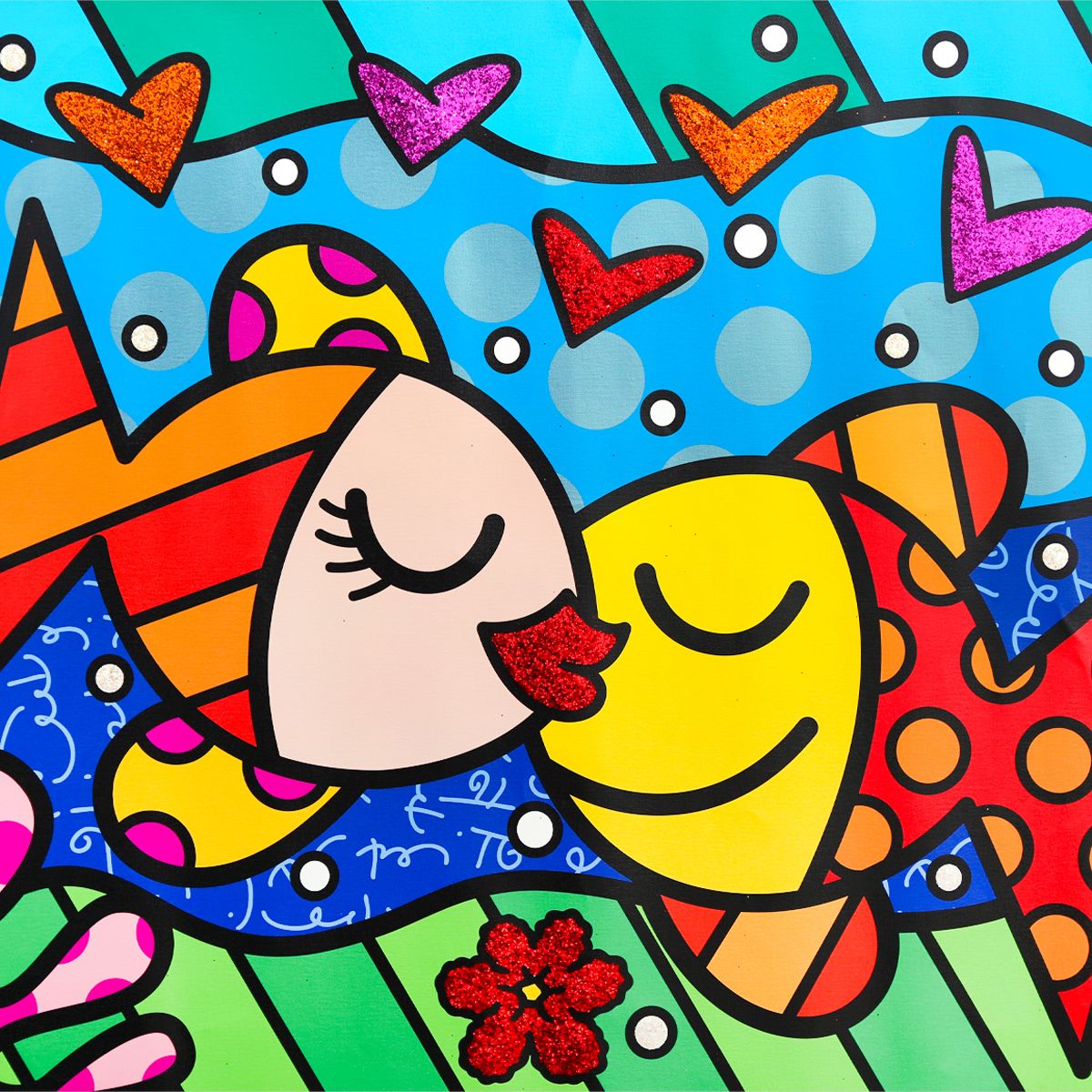 Romero Britto- Print on canvas with Diamond Dust hand embellishments "Deep Love"