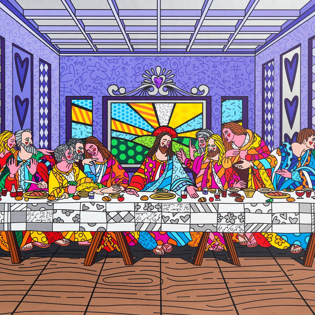 Romero Britto- Print on canvas with Diamond Dust hand embellishments "Holy Supper"