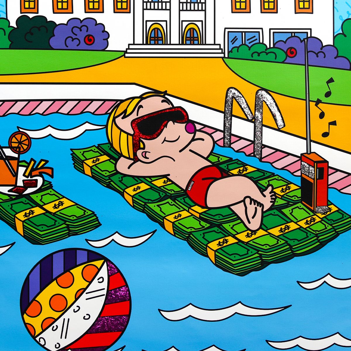 Romero Britto- Print on canvas with Diamond Dust hand embellishments "Life is Good"