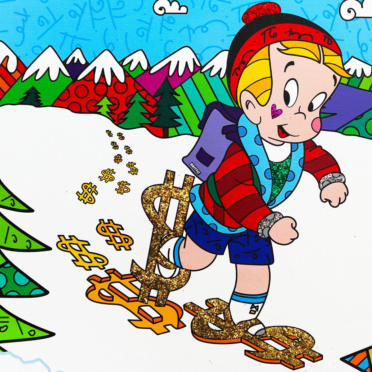 Romero Britto- Print on canvas with Diamond Dust hand embellishments "Aspen"