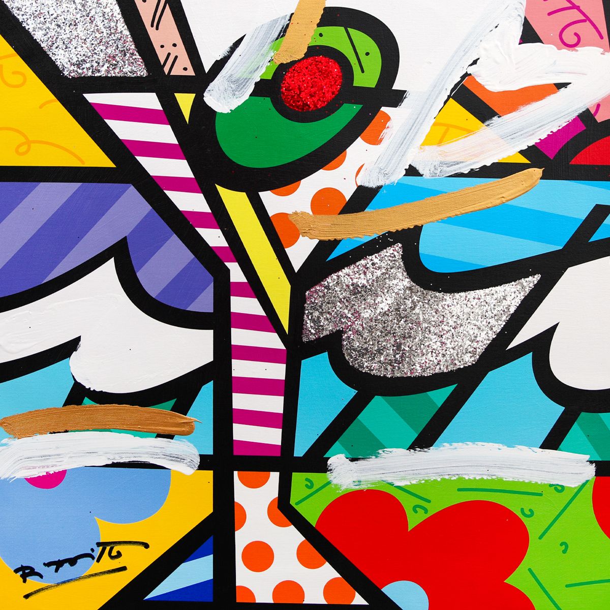 Romero Britto- Original Mixed Media on Canvas "Britto Martini"