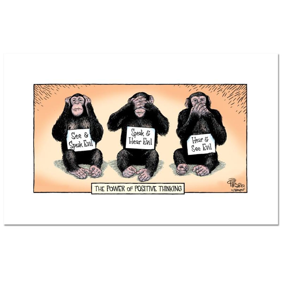 Bizarro, "Optimistic Chimps" Numbered Limited Edition Hand Signed by Creator Dan Piraro; Letter of Authenticity.