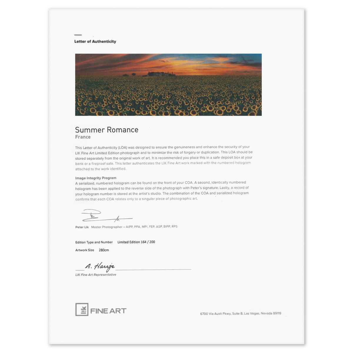 Peter Lik- Limited Edition Photograph "Summer Romance"