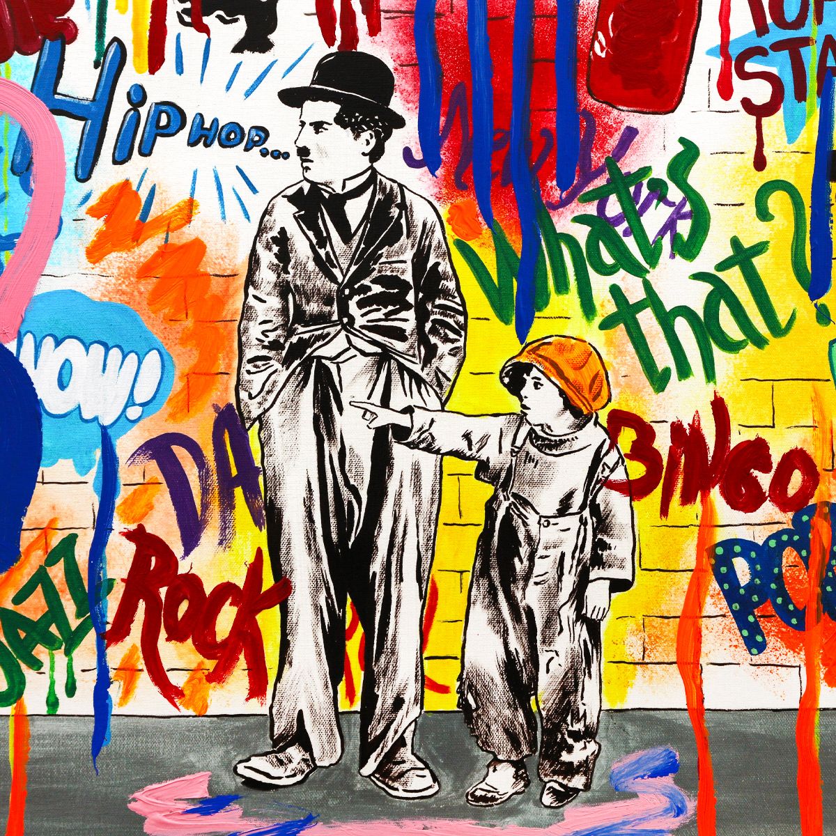 Nastya Rovenskaya- Mixed Media on Canvas "Wanna be like Chaplin"