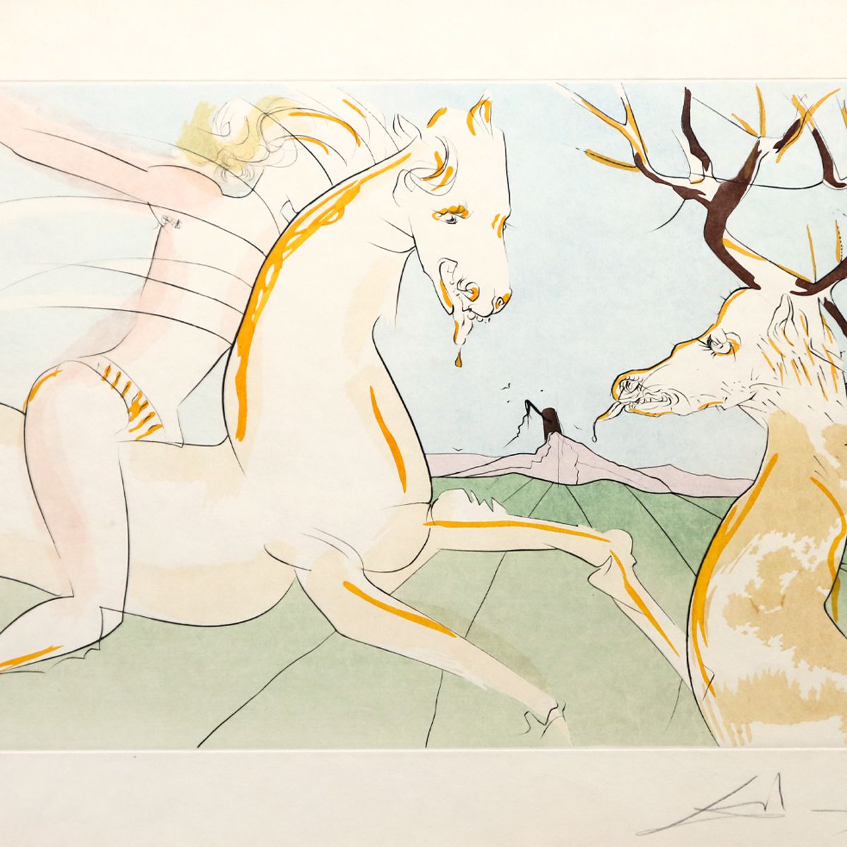 Salvador Dali- Original Lithograph "Le Cavalier et le Cerf"