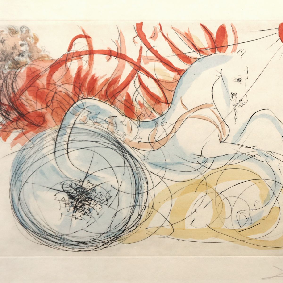 Salvador Dali- Original Lithograph "Elijah and the Chariot"