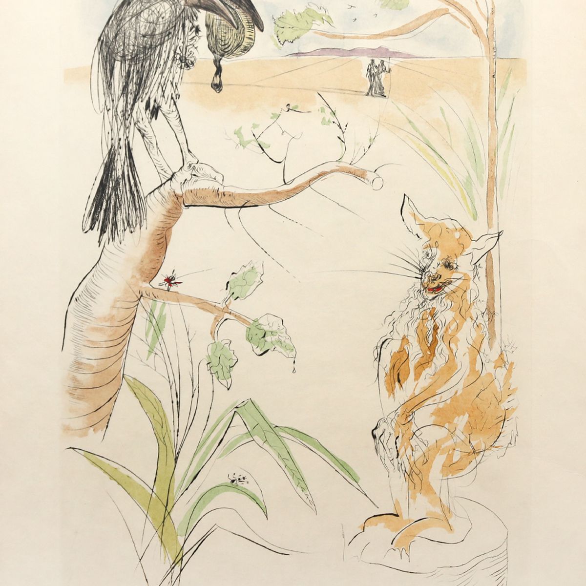 Salvador Dali- Original Lithograph "The Raven and the Fox"